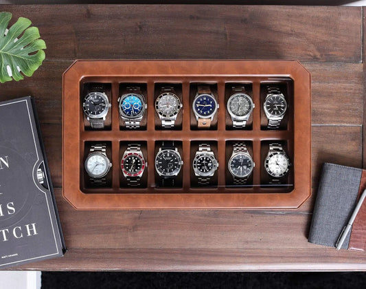 Luxury 12-Slot Faux Leather Watch Case