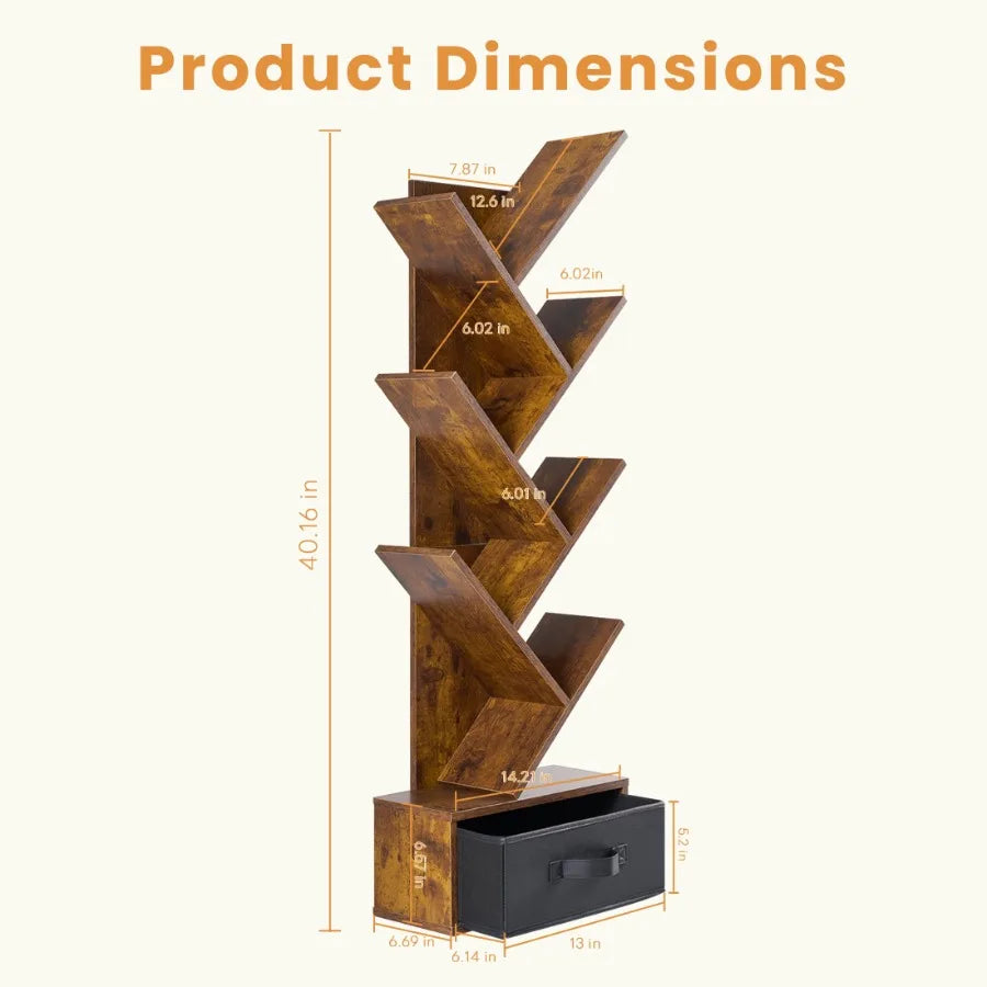 7-Tier Tree Bookshelf with Storage Drawer