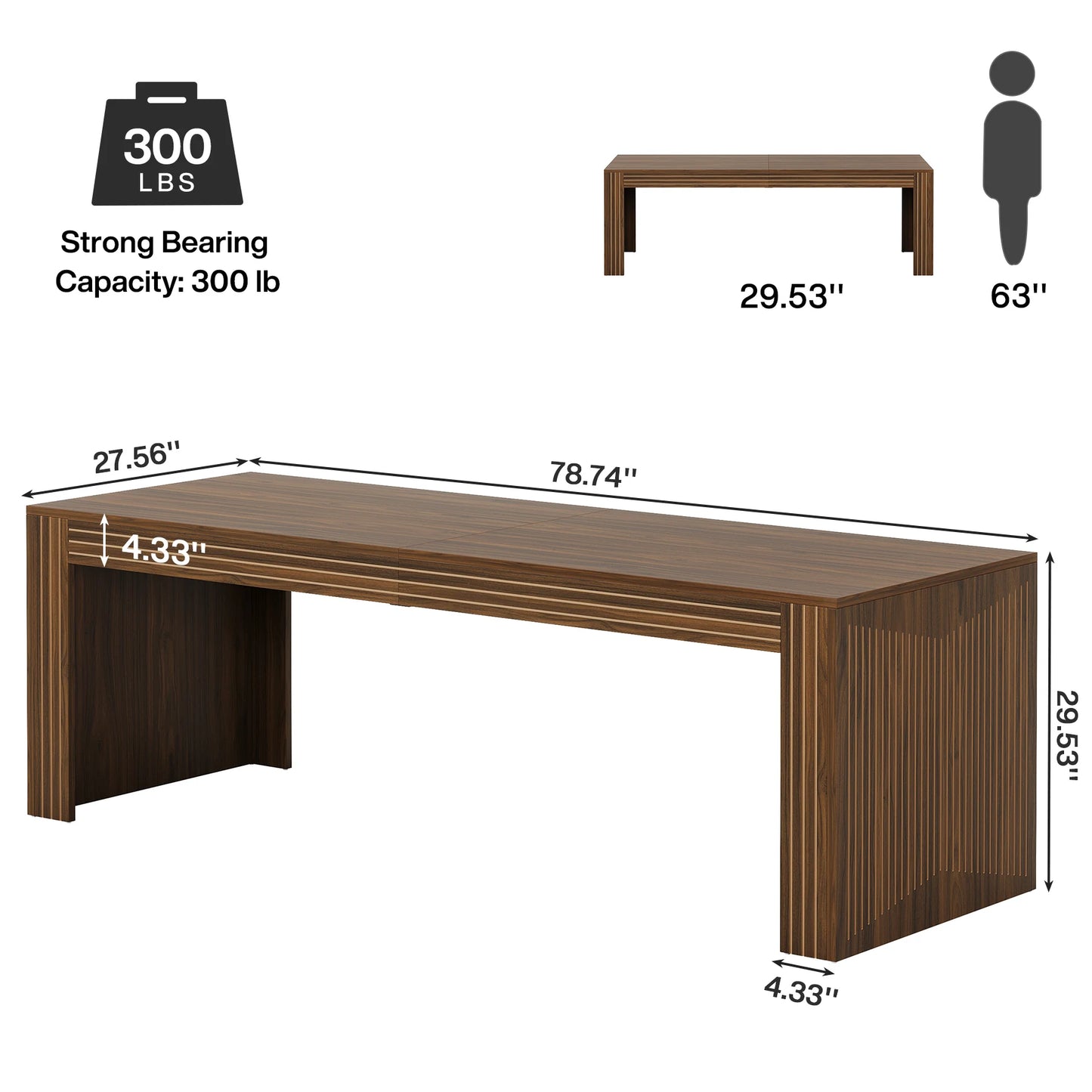 79 Inch Double Desk with Modern Wood Grain Design