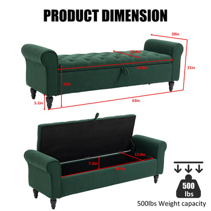 Corduroy Tufted Storage Bench with Rolled Arms