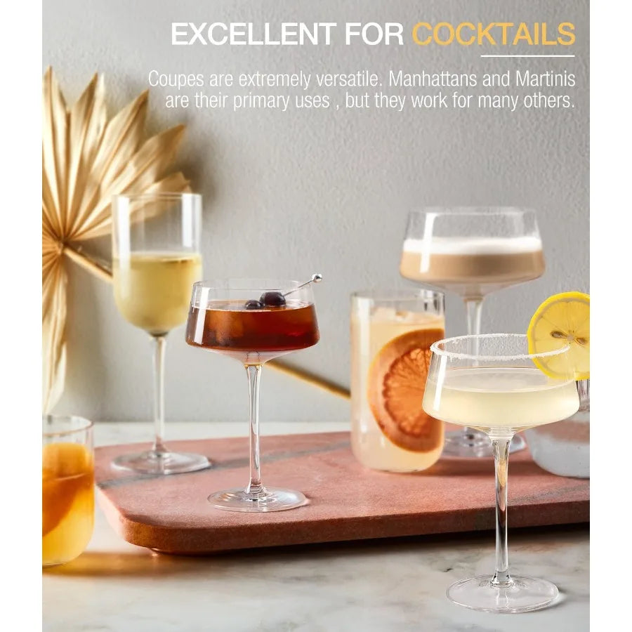 Hand-Blown Crystal Martini Coupe Set of 4