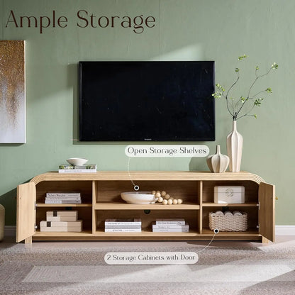 TV Stand with Gold Accents and Rounded Edge Design