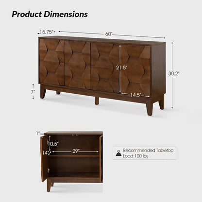 Modern Sideboard Cabinet with 4 Doors and Interior Shelves