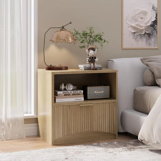 Fluted Wood Nightstand Set With Modern Storage Design