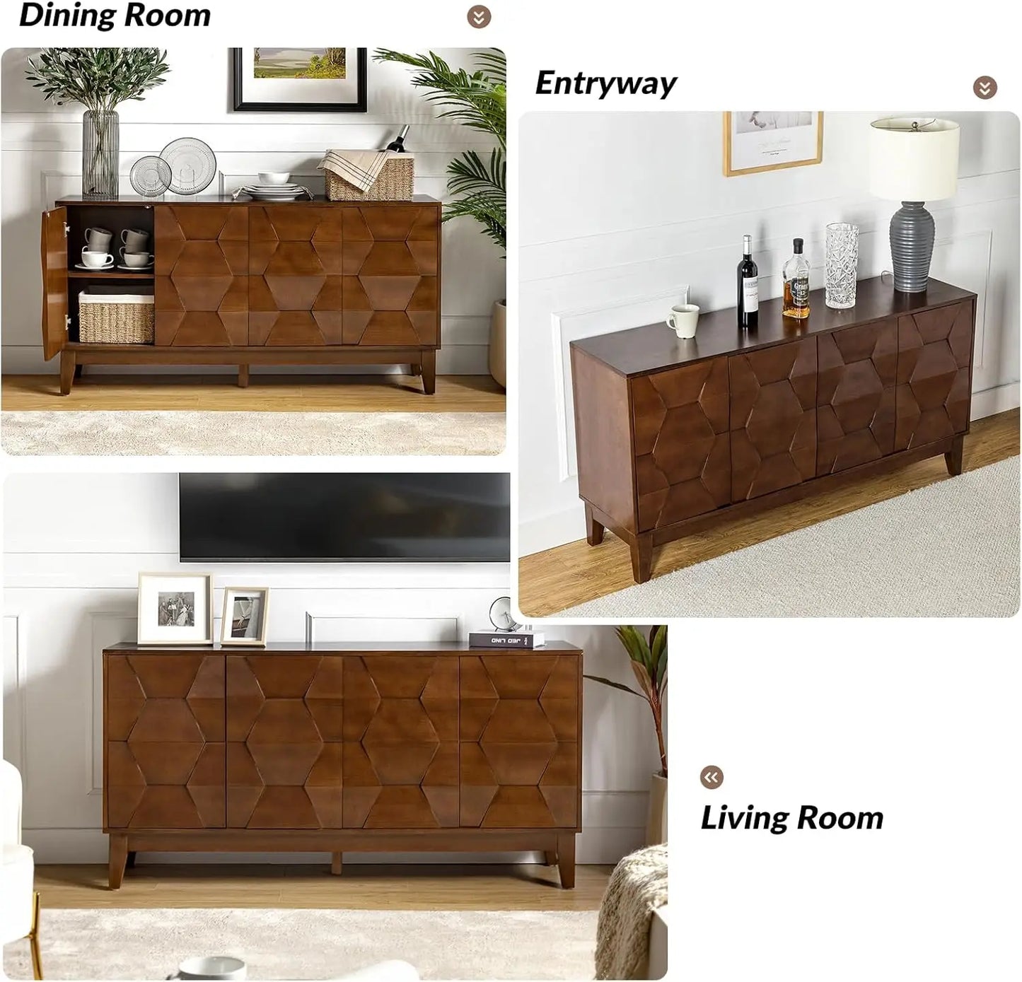 Modern Sideboard Cabinet with 4 Doors and Interior Shelves