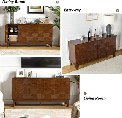 Modern Sideboard Cabinet with 4 Doors and Interior Shelves