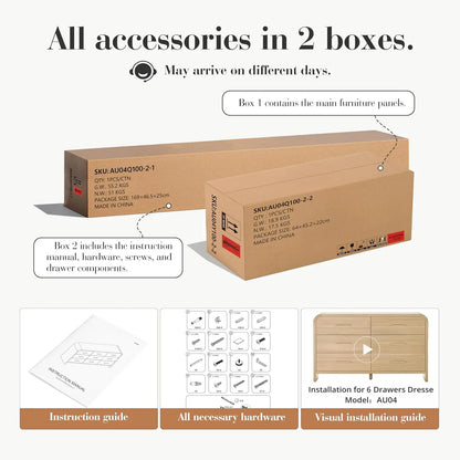 Curved Wood Dresser with Sculptural Form and Six Drawers