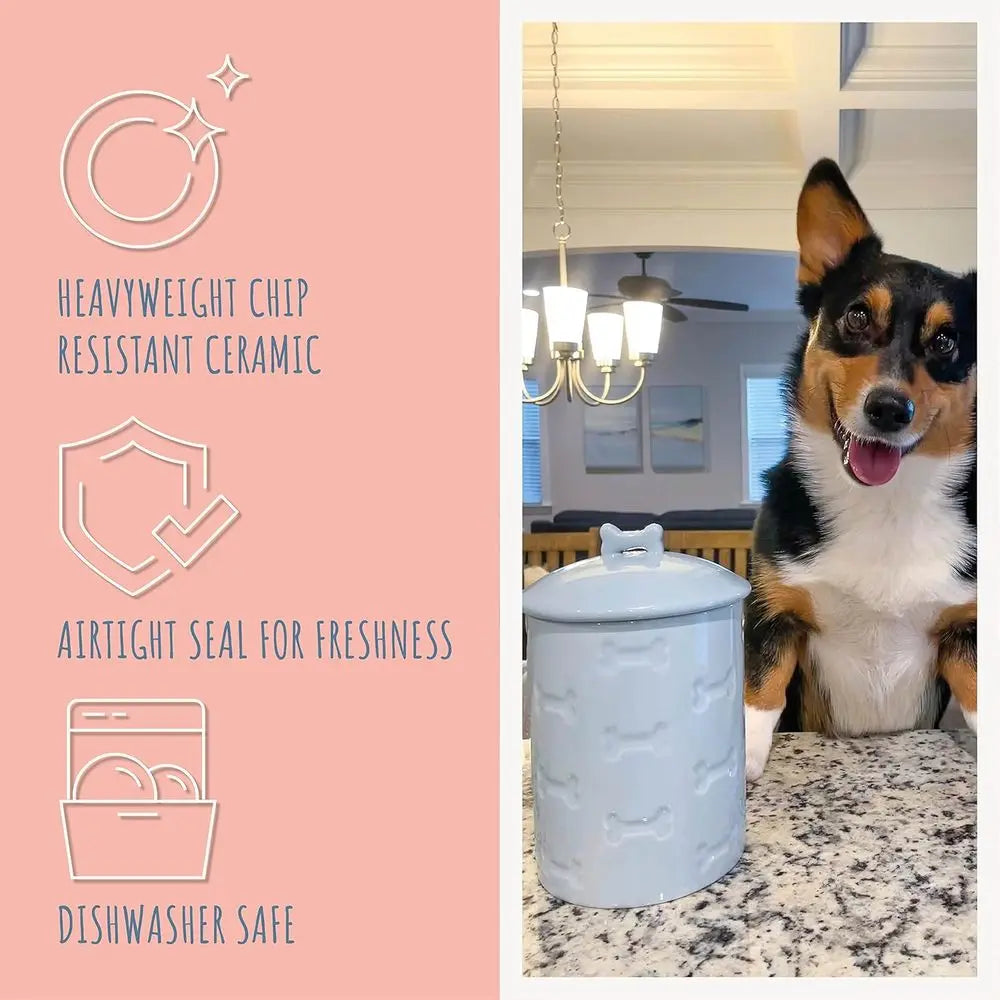 Ceramic Pet Treat Jar with Airtight Lid Design