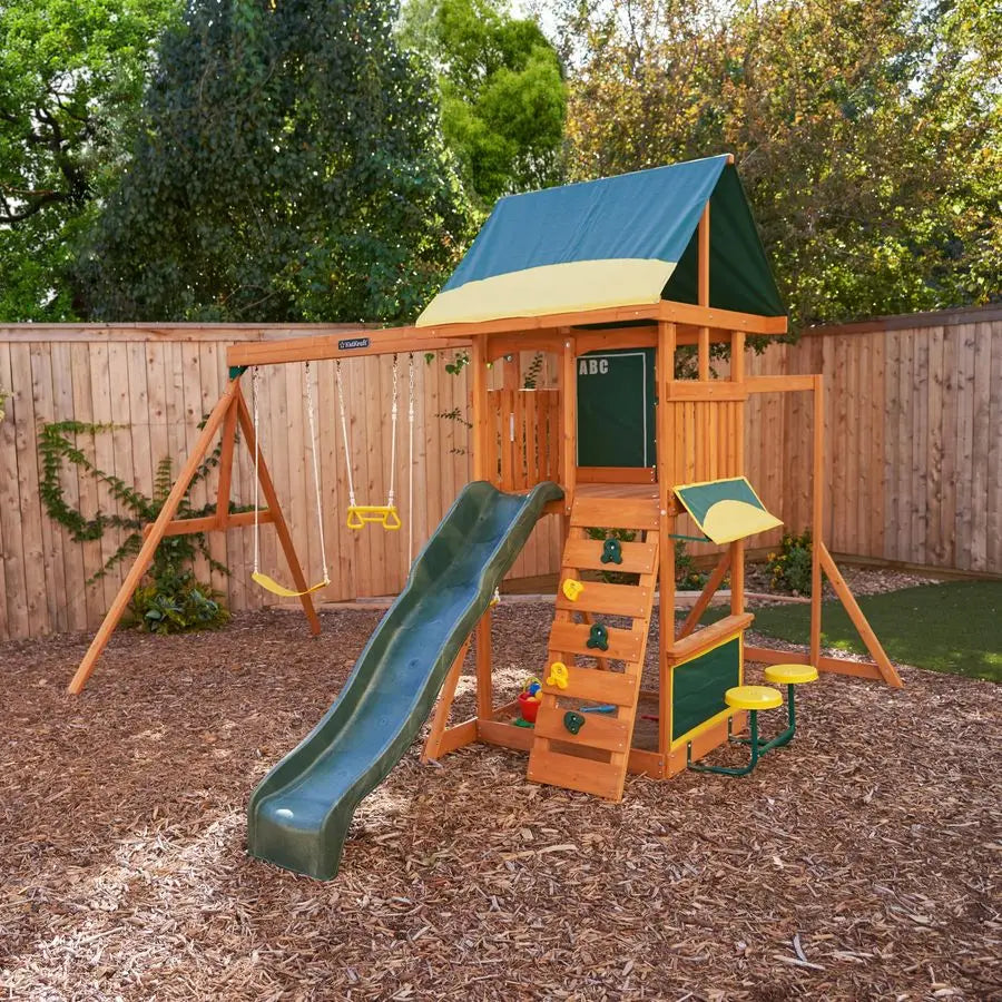 Wooden Playset with Slide and Monkey Bars for Kids