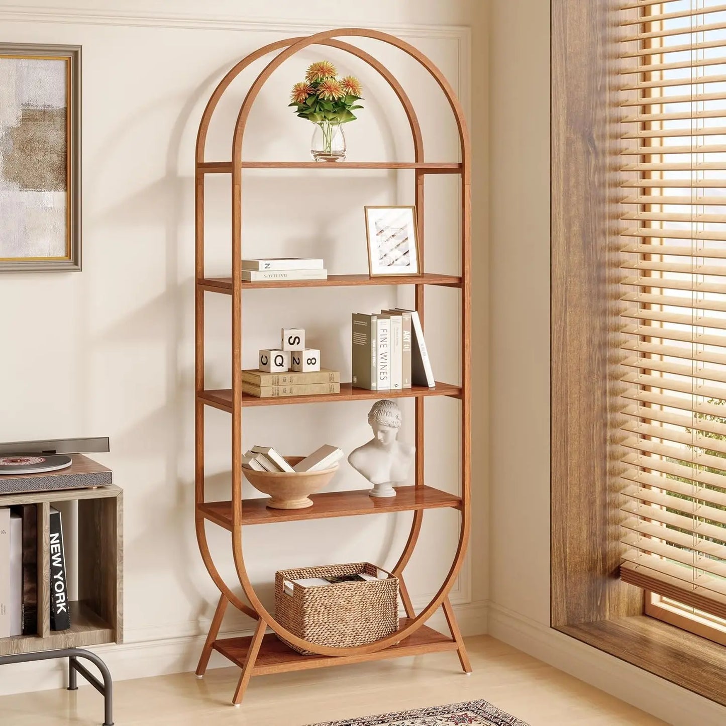 5-Tier Arched Bookcase with Metal Frame