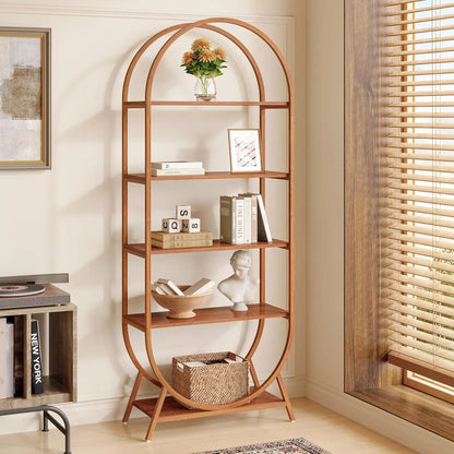 5-Tier Arched Bookcase with Metal Frame