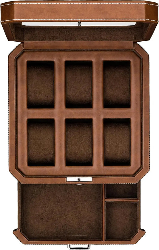 Luxury Leather Watch Box with Valet Drawer