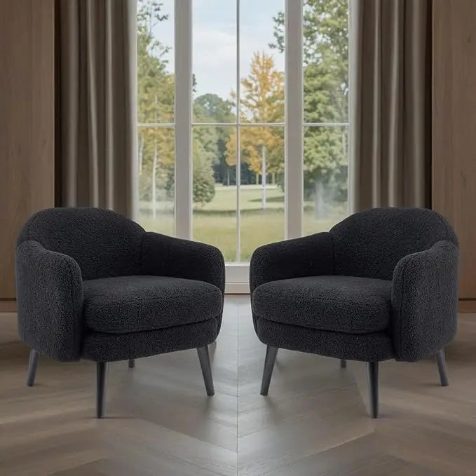 Modern Upholstered Club Accent Chairs — Set of Two