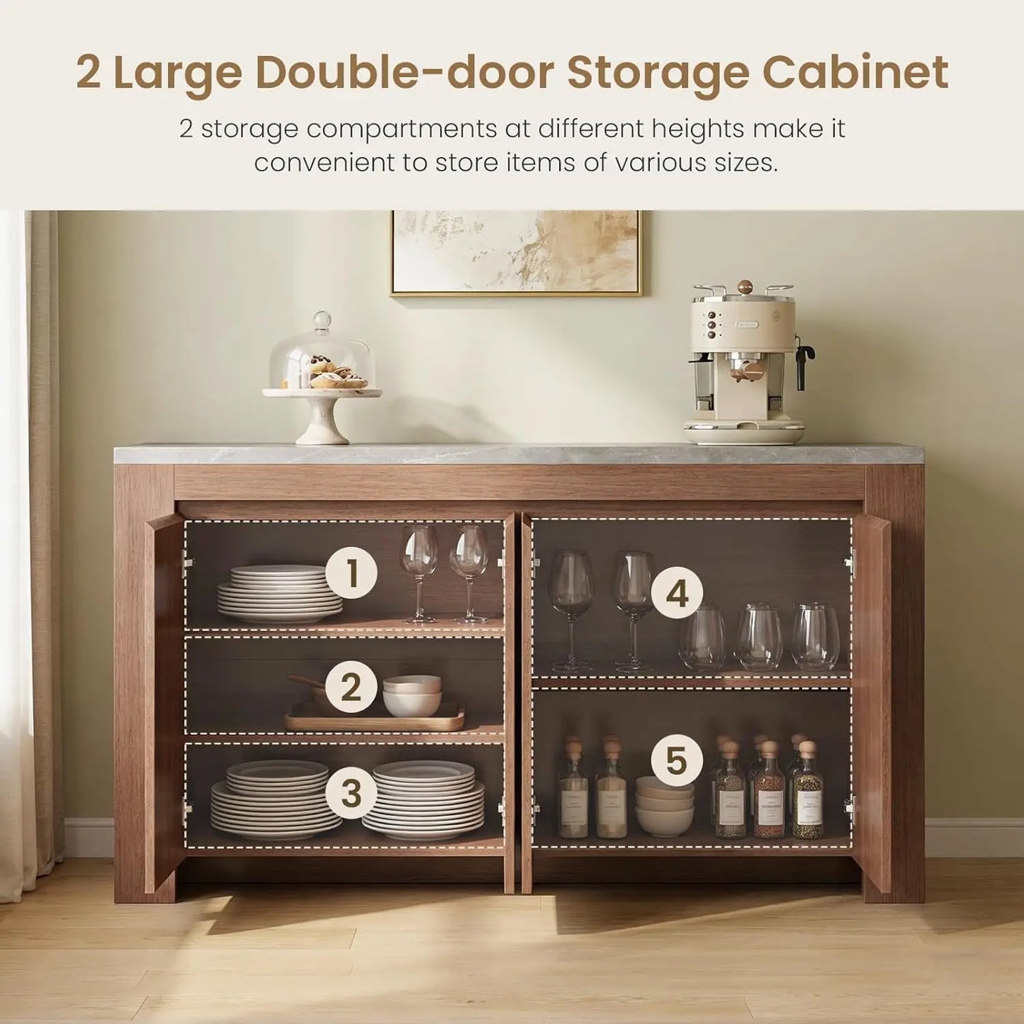 Modern Sideboard with Faux Marble Top and Hidden Storage