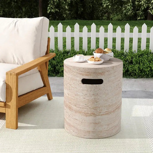 Concrete Side Table with Handles and Travertine Finish