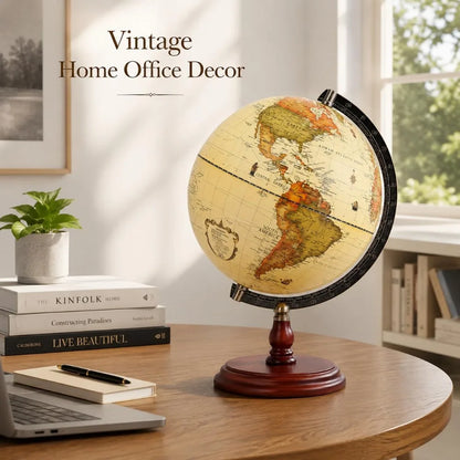 Vintage World Globe with Wooden Stand
