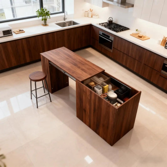 Extendable Solid Wood Bar Table with Storage