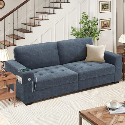Chenille Sofa with USB Ports and Deep Cushion Comfort