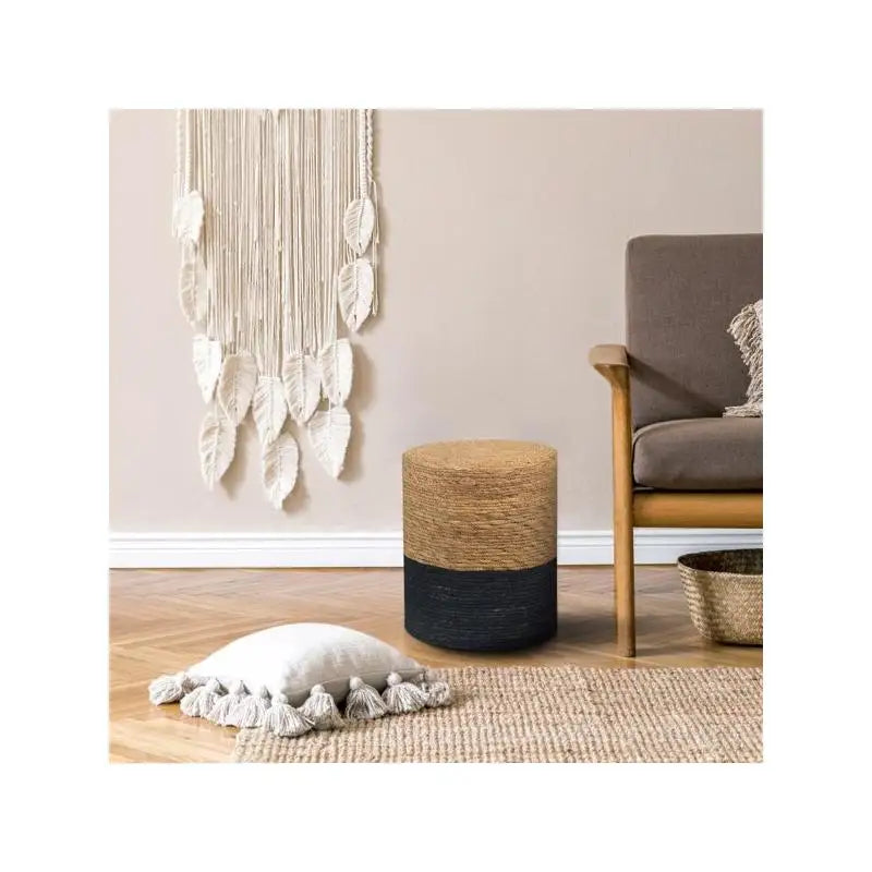 Handwoven Natural Seagrass Round Pouf Ottoman