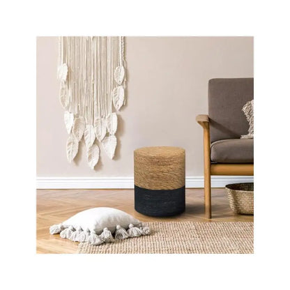 Handwoven Natural Seagrass Round Pouf Ottoman