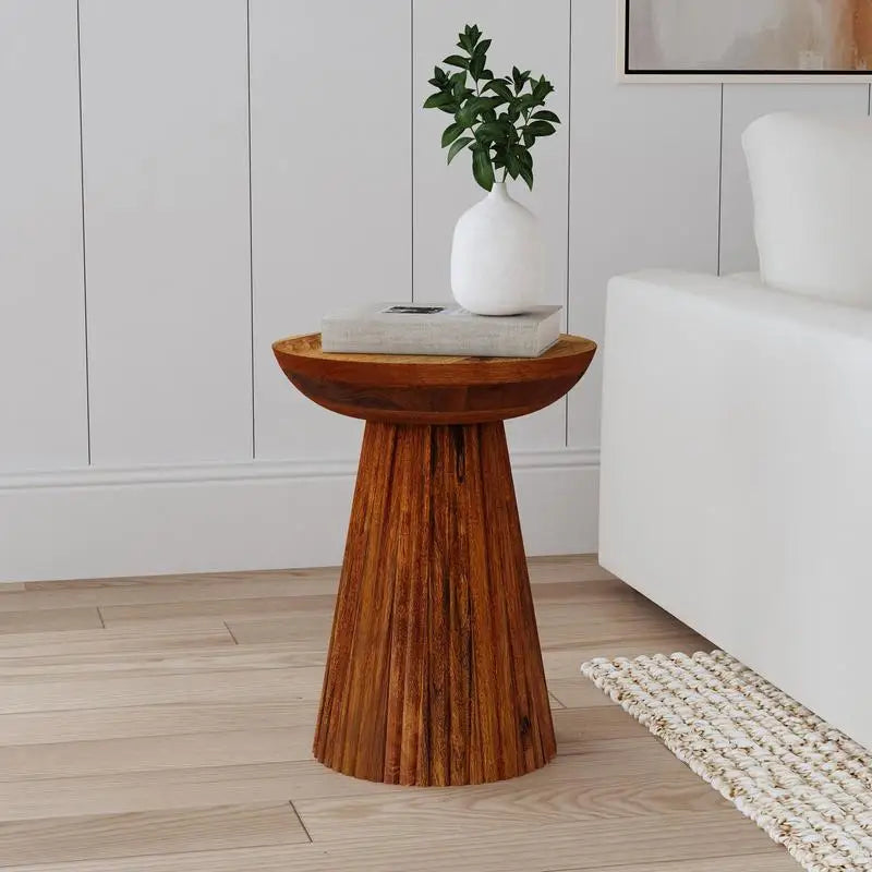 Mango Wood Side Table with Sculptural Pedestal Base