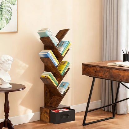 Tree-Shaped Bookcase with Drawer Storage