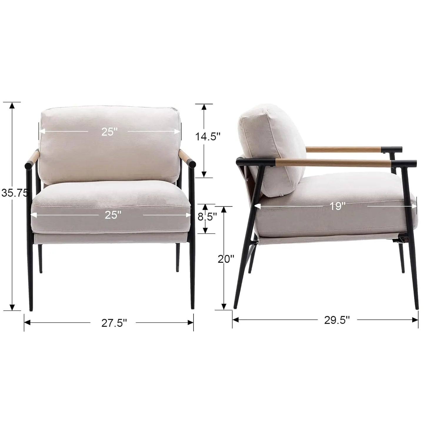 Modern Accent Arm Chair with Cushioned Comfort - Set of 2