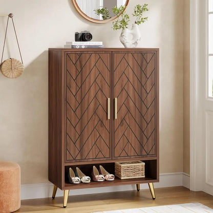 Shoe Storage Cabinet with Adjustable Shelves and Gold Legs
