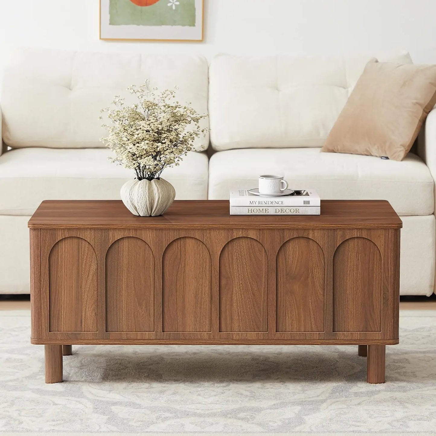 Arched Lift-Top Coffee Table with Hidden Storage