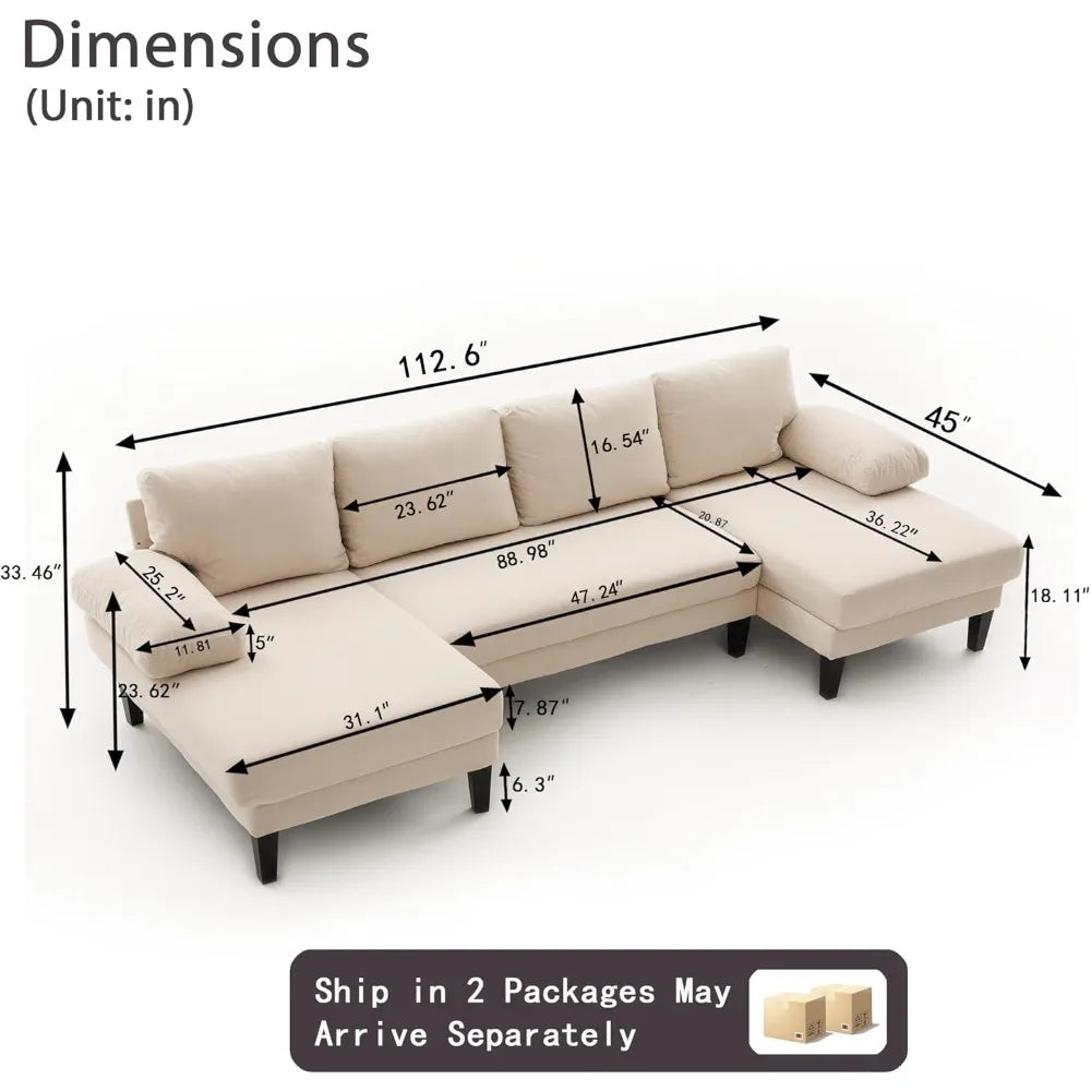112” Luxe U-Shaped Double Chaise Sectional