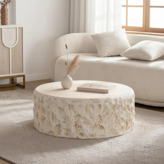 Sculptural Faux Stone Round Coffee Table