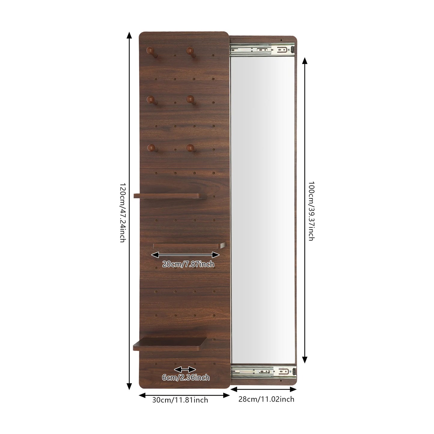 Wall-Mounted Mirror with Adjustable Storage Pegboard