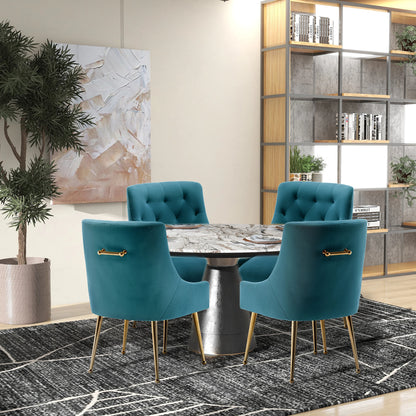 Velvet Dining Chairs with Gold Pull Accent Design