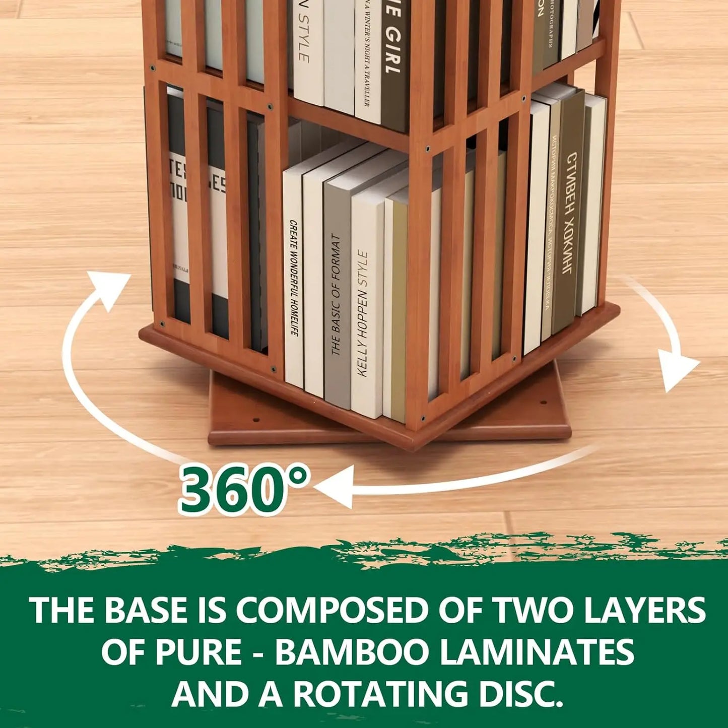 Rotating Bamboo Bookshelf with Space-Saving Tower Design