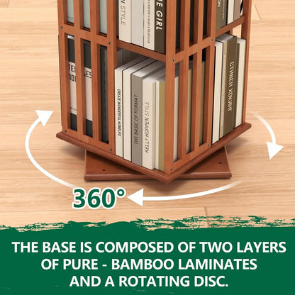 Rotating Bamboo Bookshelf with Space-Saving Tower Design