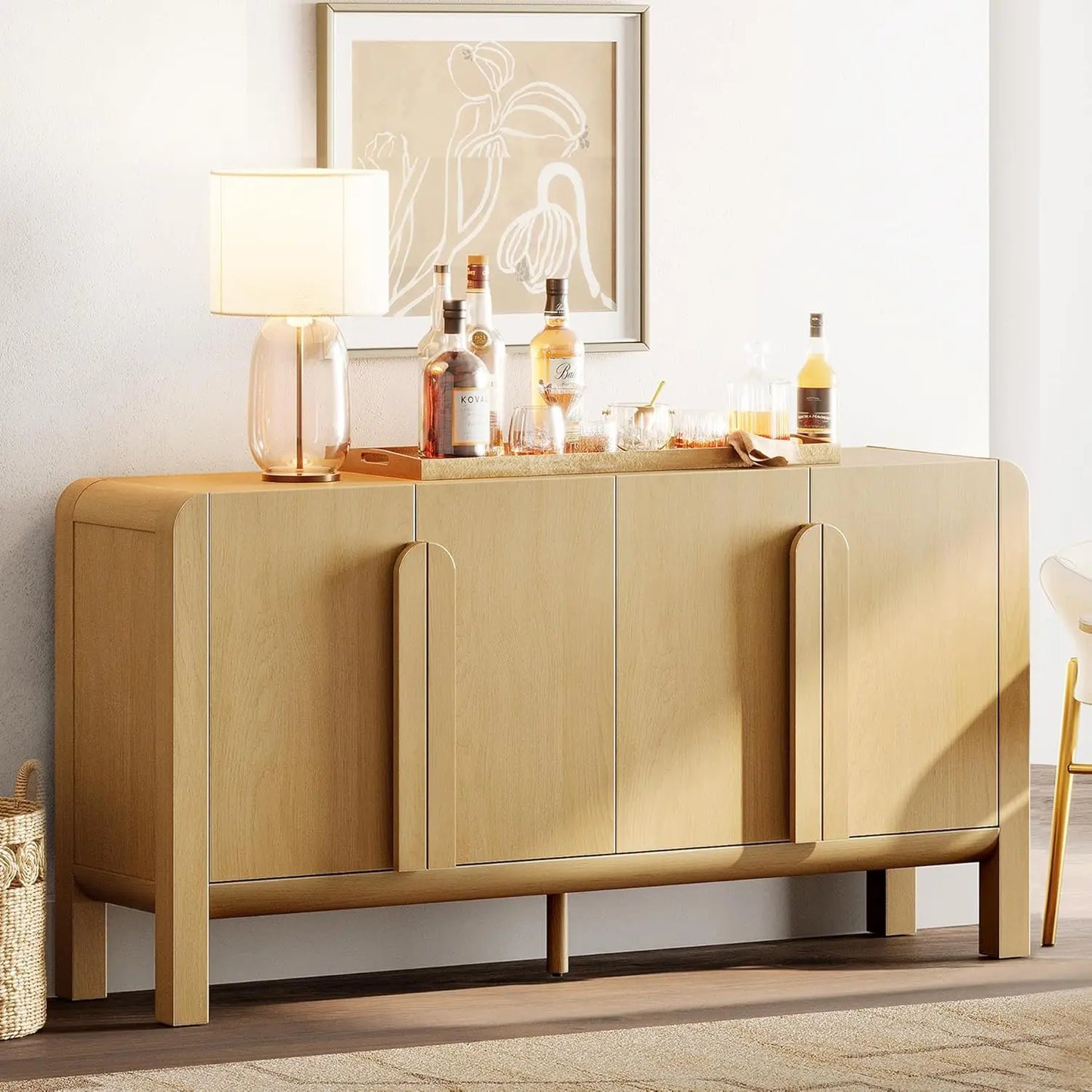 Large Buffet Cabinet with Arched Design and Adjustable Storage