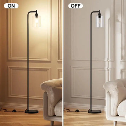Modern Black Floor Lamp with Glass Shade and Foot Switch