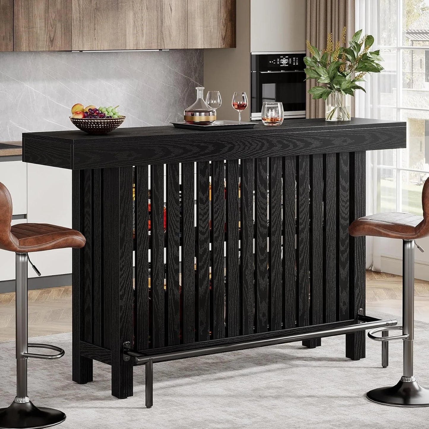 Modern 63” Home Bar Unit With Open Shelf Design