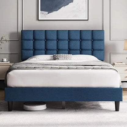 Modern Tufted Queen Platform Bed With Adjustable Headboard