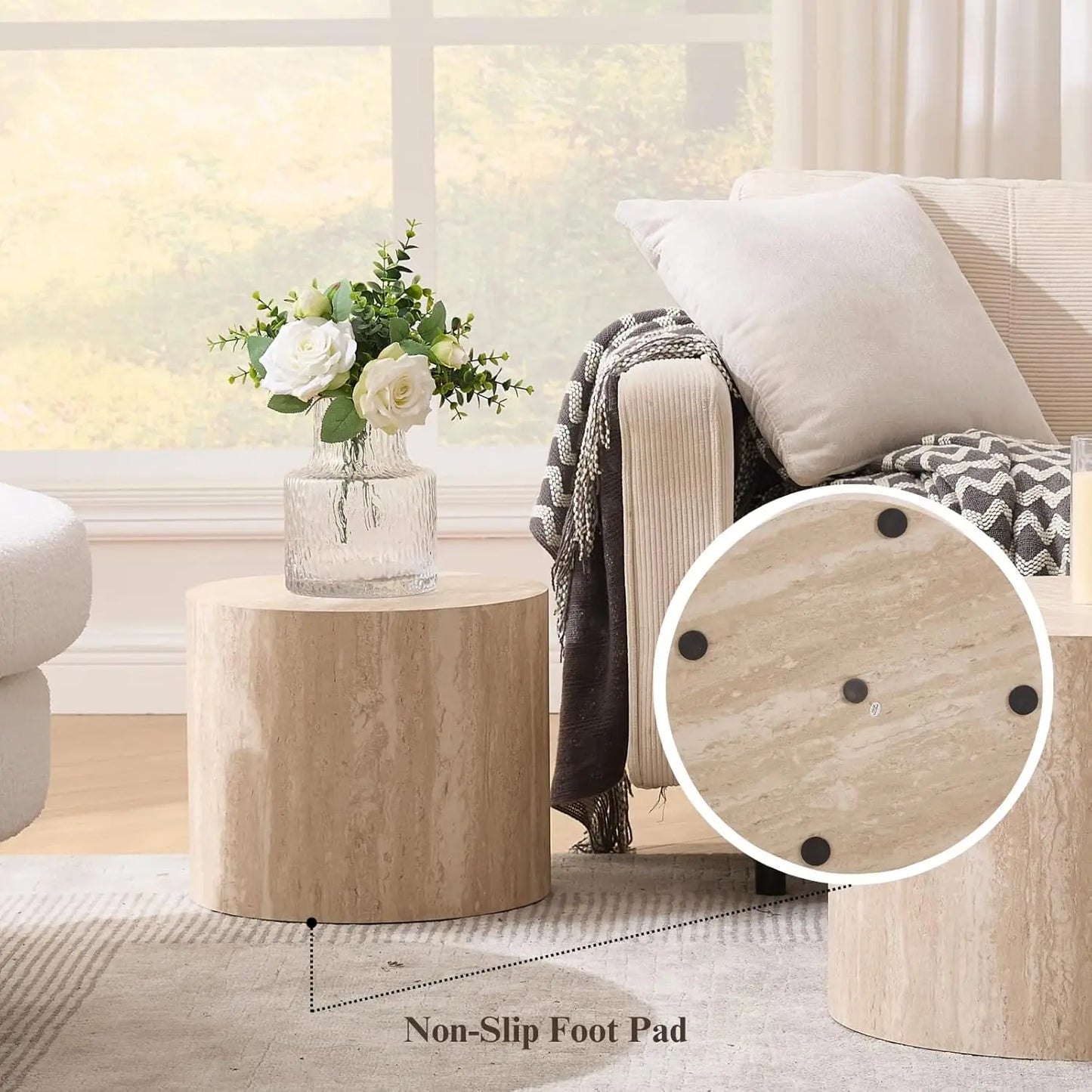 Round Wood Nesting Coffee Table Set
