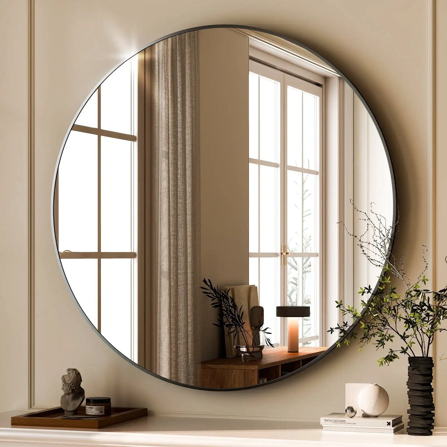 24.2" Modern Brushed Aluminum Round Wall Mirror