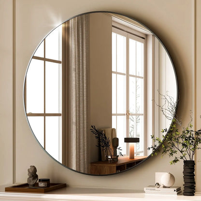 24.2" Modern Brushed Aluminum Round Wall Mirror