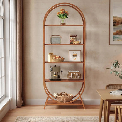 5-Tier Arched Bookcase with Metal Frame