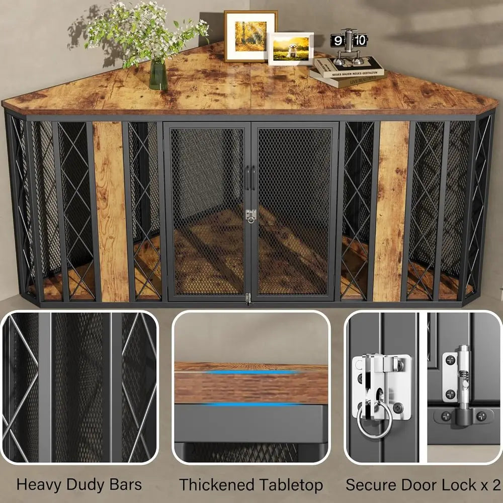 Corner Dog Crate Furniture with Metal Frame