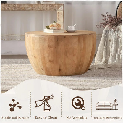 Round Barrel Coffee Table with Hidden Storage