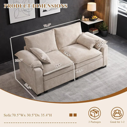 Modern Chenille Loveseat with Storage Ottomans