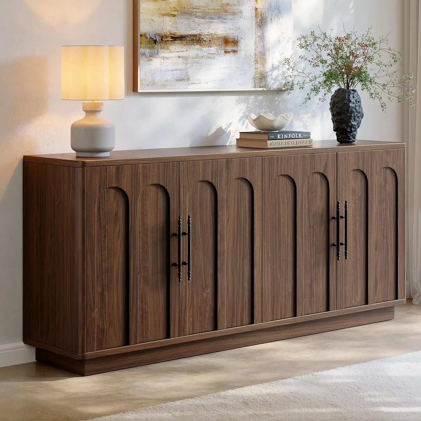 67" Modern Arched Sideboard Cabinet with 4 Doors