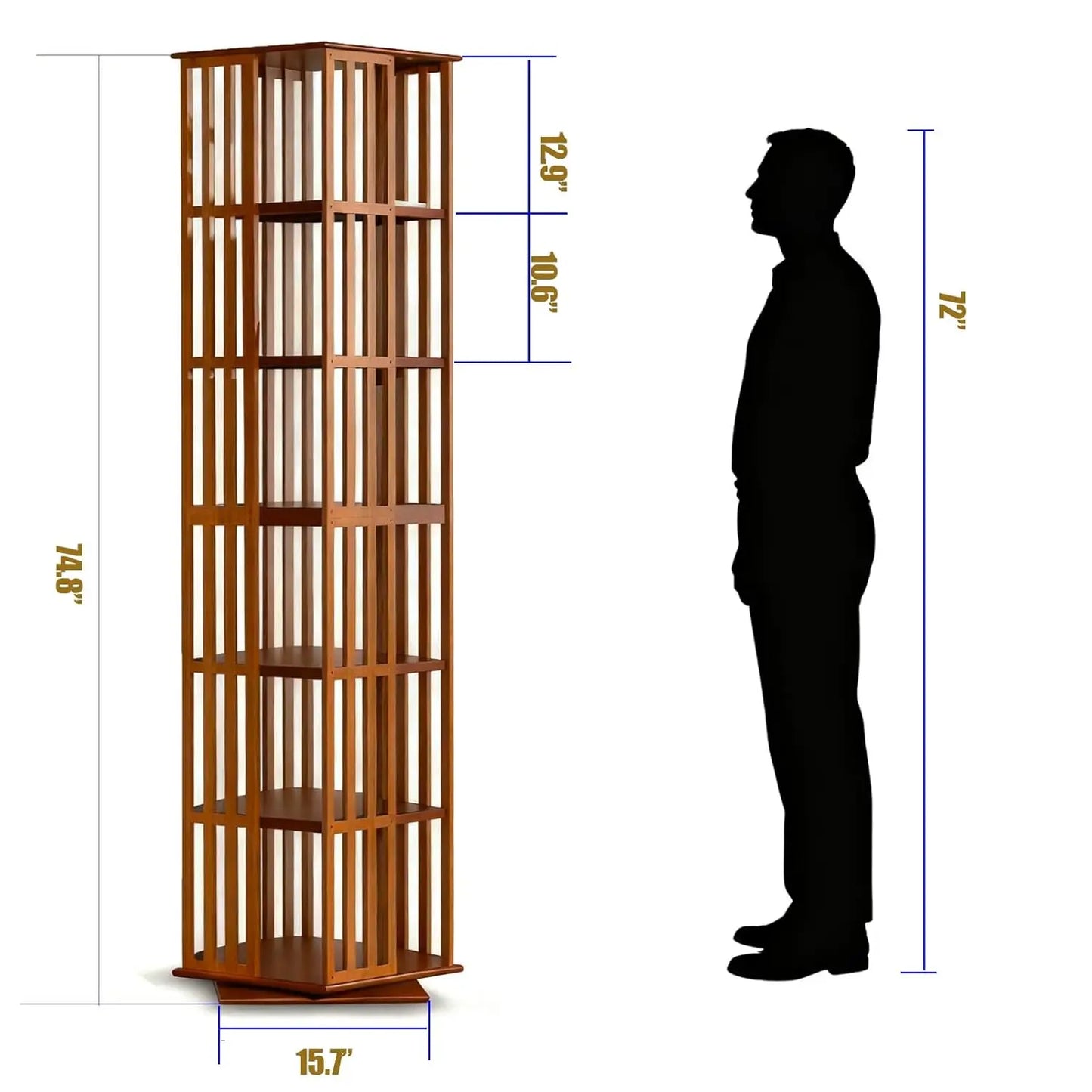 Rotating Bamboo Bookshelf with Space-Saving Tower Design