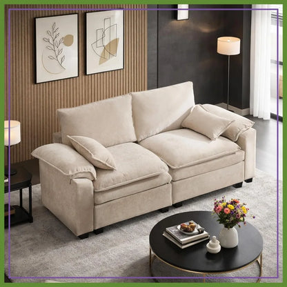 Modern Chenille Loveseat with Storage Ottomans
