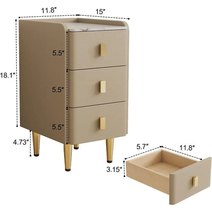 Narrow Nightstand with Leather Finish and Slate Top